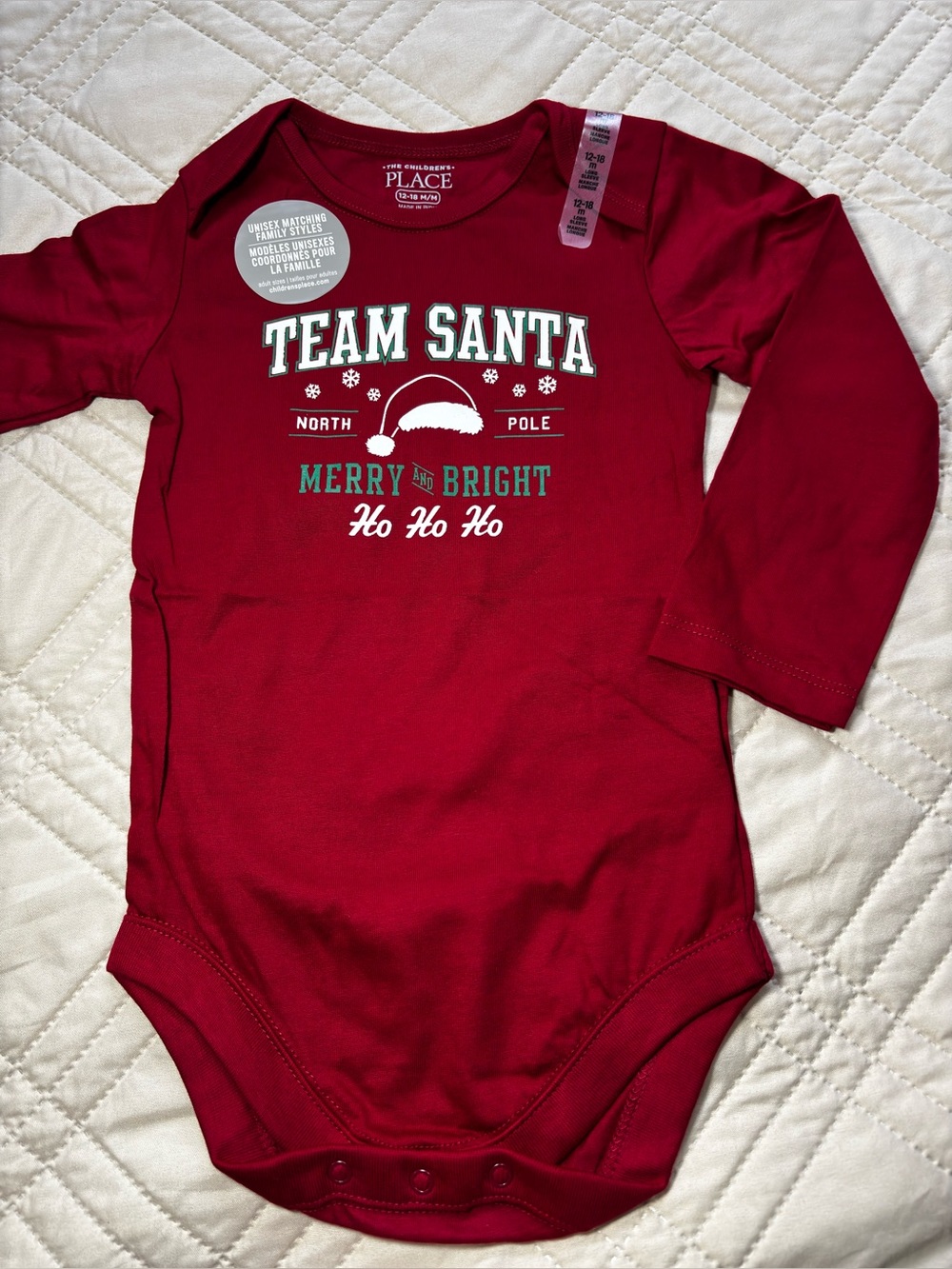 Children's Place 12-18M 'Team Santa' Bodysuit